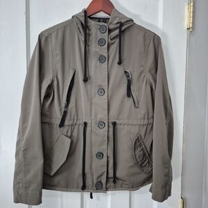 Mango Khaki Utility Rain Jacket with Hood Army Green Sz S